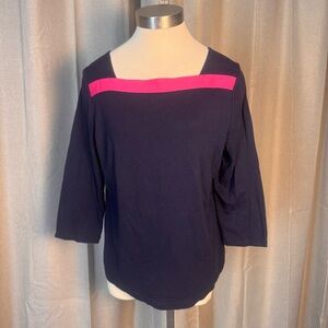 Lauren Ralph Lauren Navy and Pink Square Neck Top